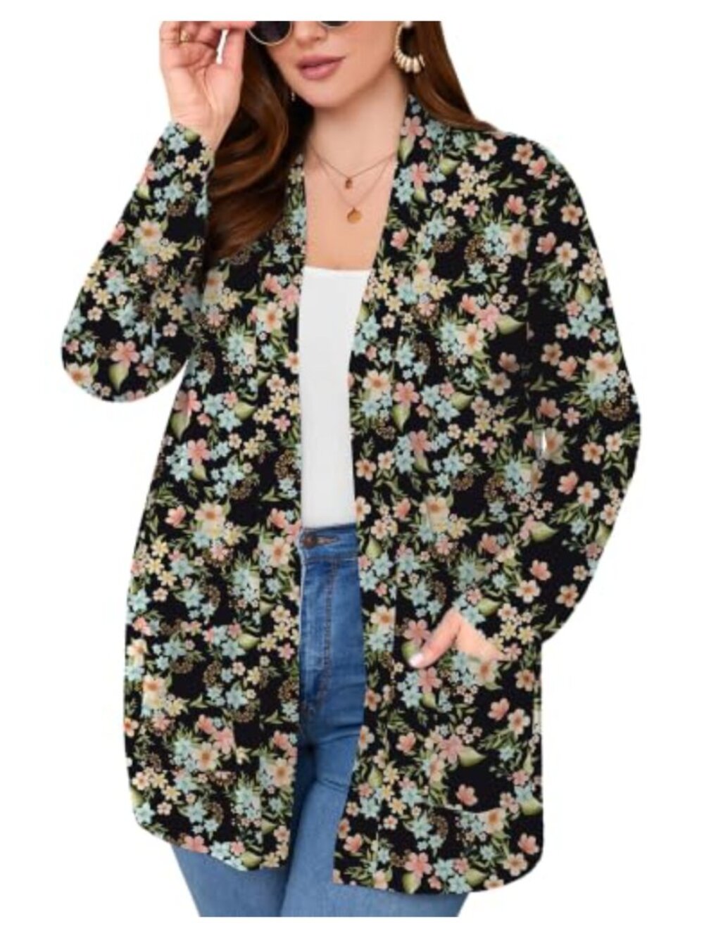 Plus Size Lightweight Open Front Long Sleeve Cardigan Sweater